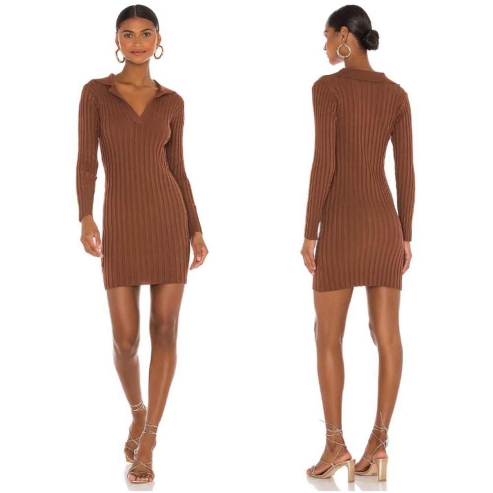 Tularosa | Brown Ribbed Knit Dress
